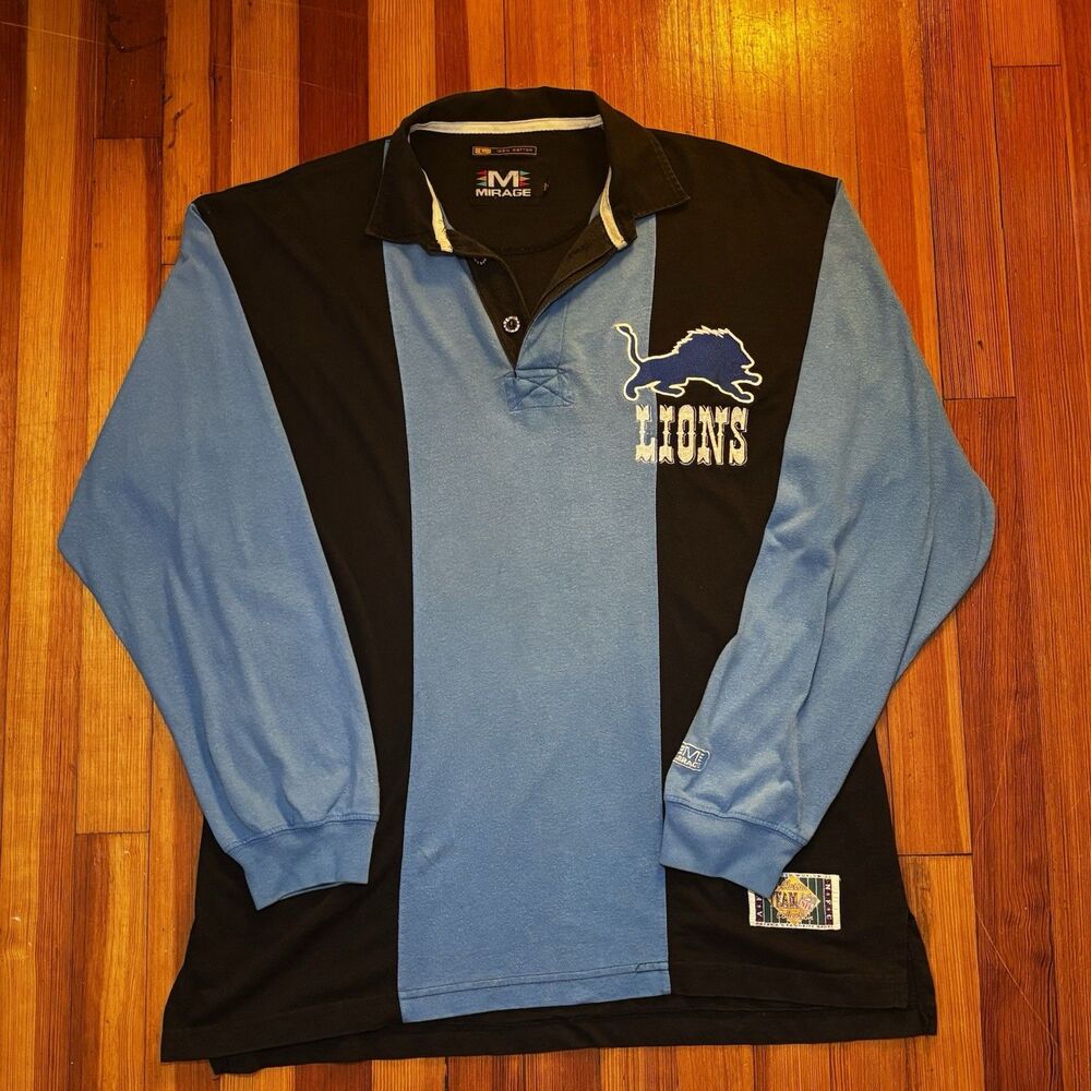 Vintage 90s Detroit Lions NFL Rubgy Shirt Mirage Mens L Color Block Y2K